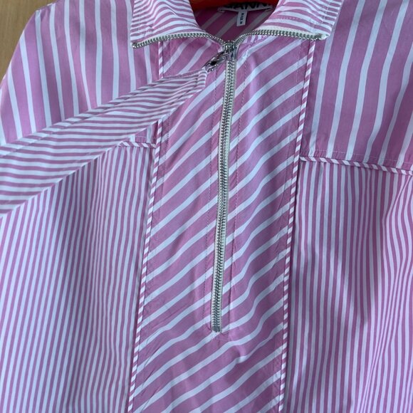 Ganni Womens Shirt Size Medium Pink Striped Oversized Collared Pure Cotton - Picture 3 of 12